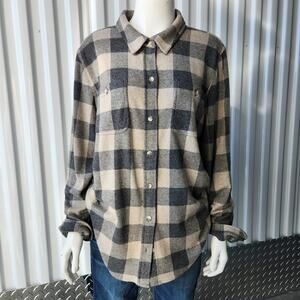 Faherty Legend Sweater Shirt Women's XL Gray Beige Buffalo Check